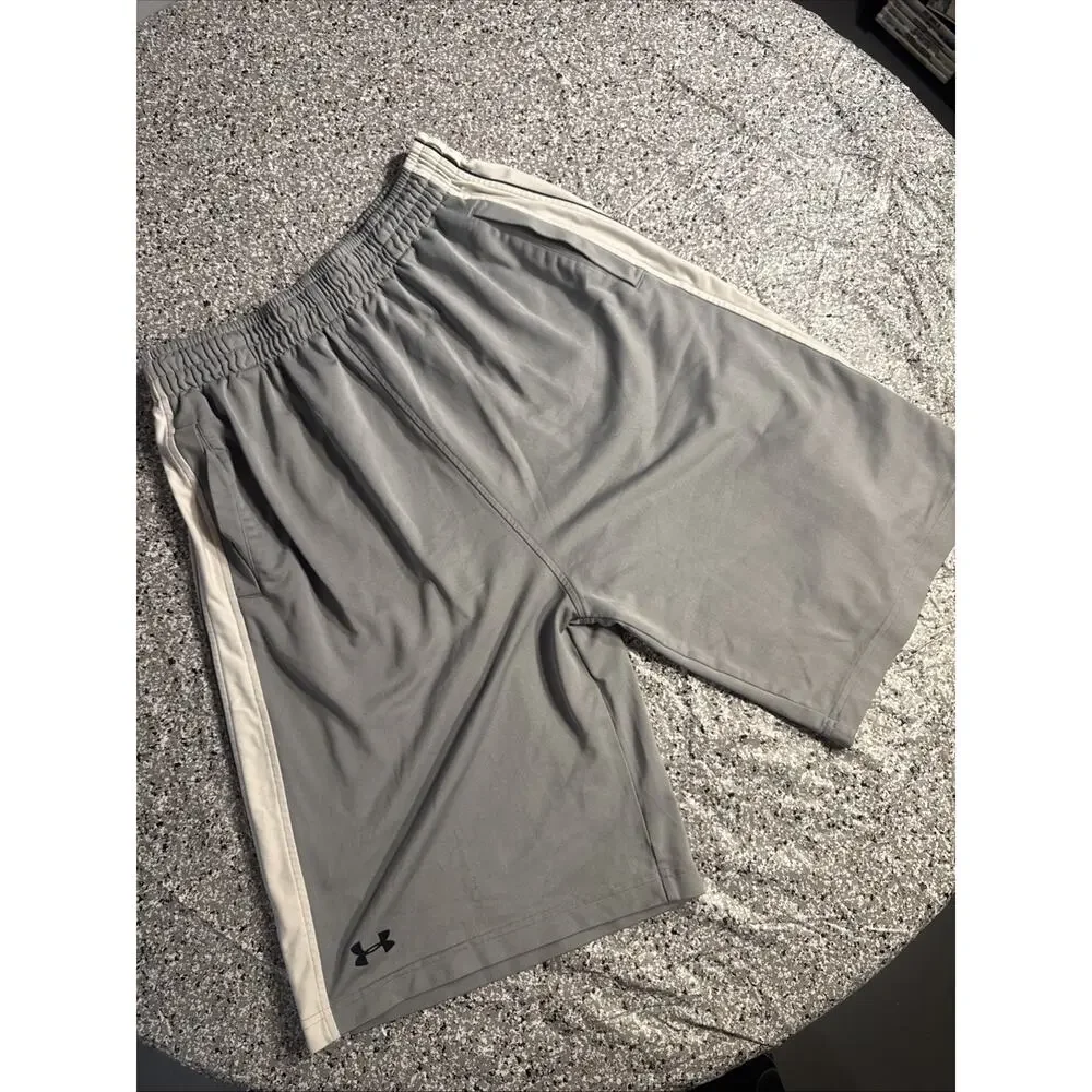Under Armour Men's Gray Jersey Athletic Shorts L Loose Fit Drawstring Pockets